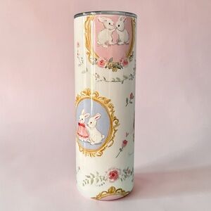 20oz Tumbler Floral Bunny Tumbler - White and Pink